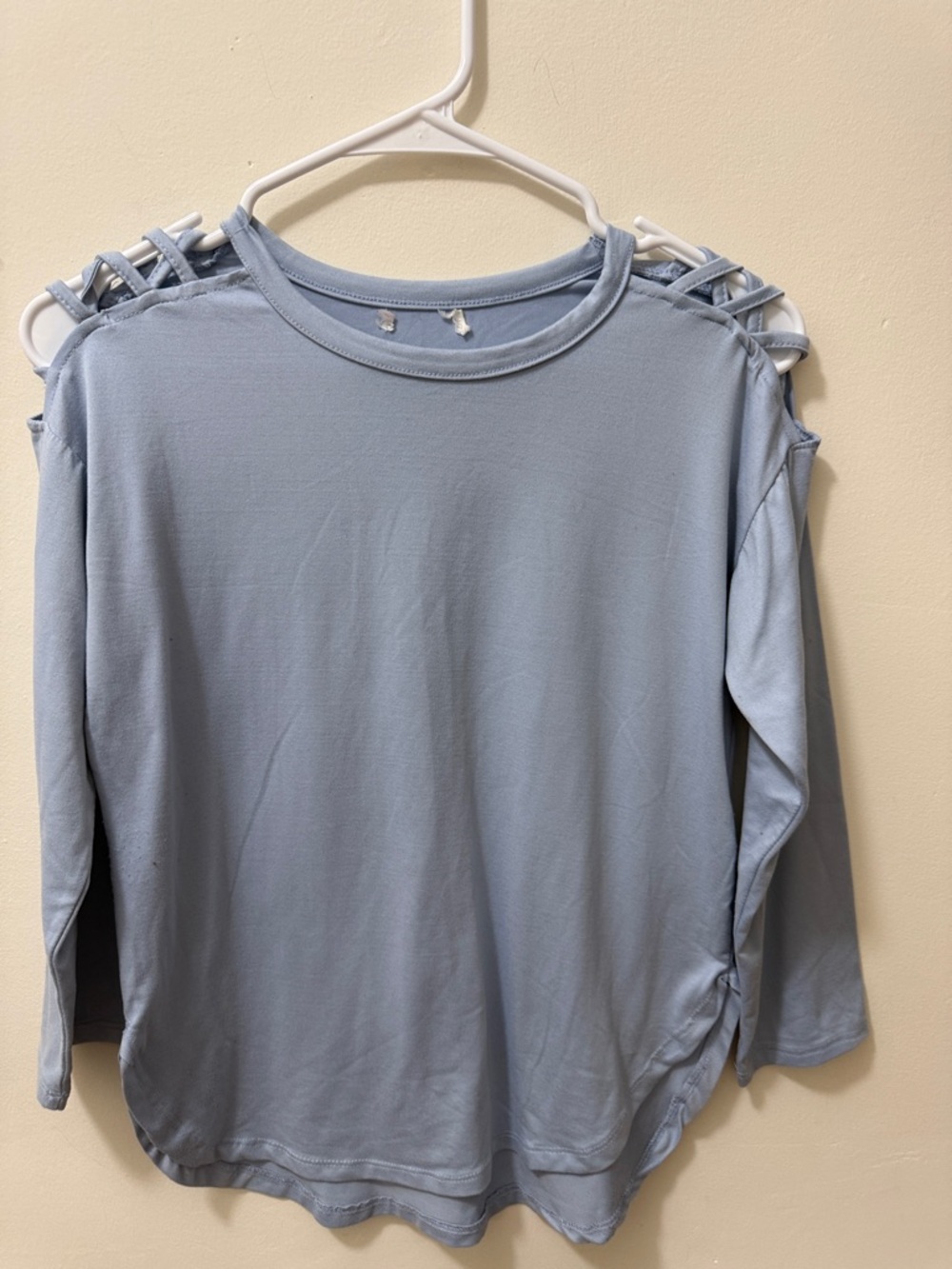 Women’s Light Blue Cold-Shoulder Long Sleeve Top with Lattice Detail